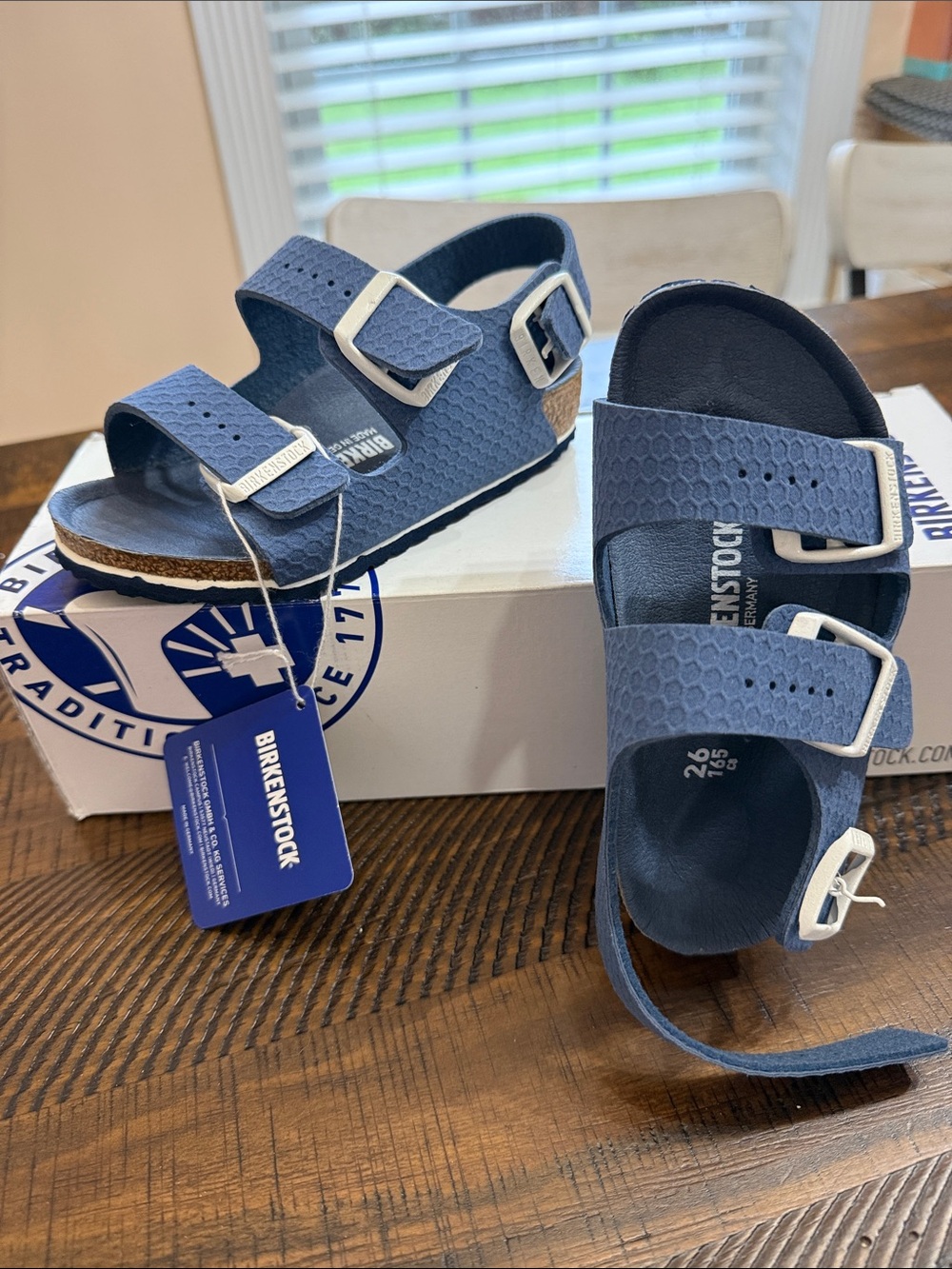 Birkenstock Kids Navy Two-Strap Arizona Sandals with Heel Strap NIB